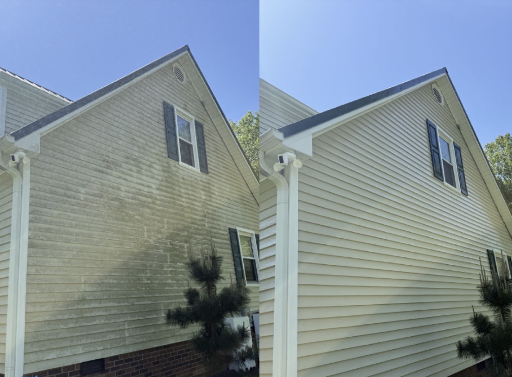 Home siding before and after soft washing by Powell Exterior Services